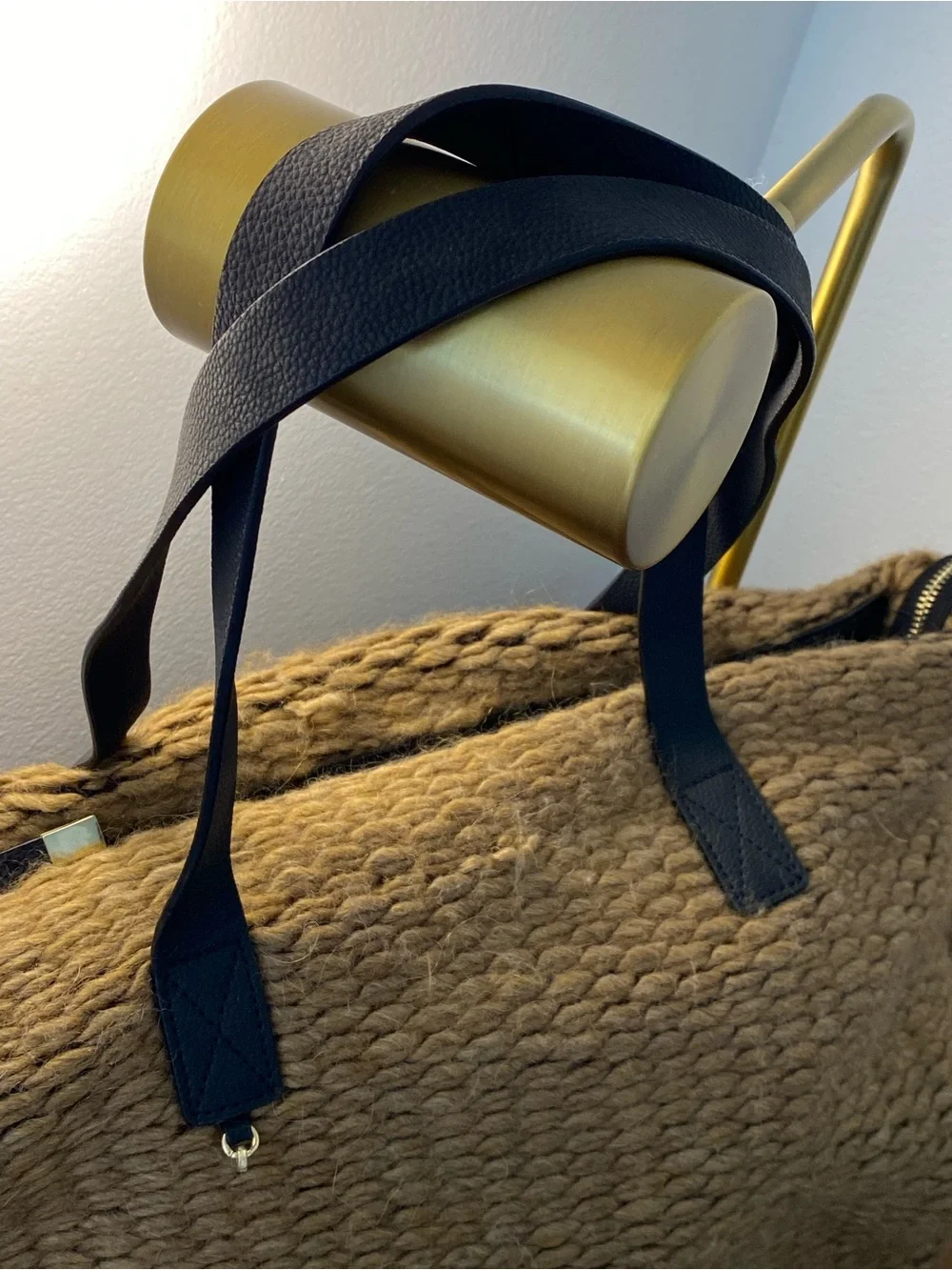 Stefanel Camel Knit Tote with Black Leather Handles
